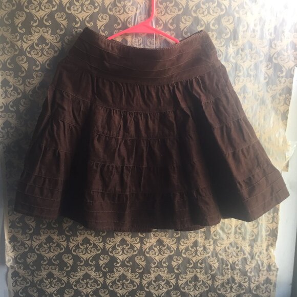 Mossimo Vtg Y2K Chocolate Brown Tiered Corduroy Skirt Super Soft Cotton Zip - S - Picture 1 of 9